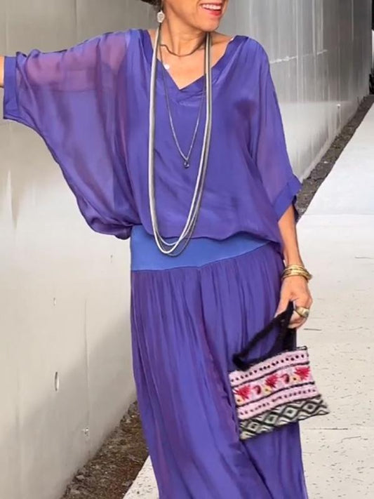 💟 50% korting op de lente 🌺Elegante losse tweedelige chiffon set