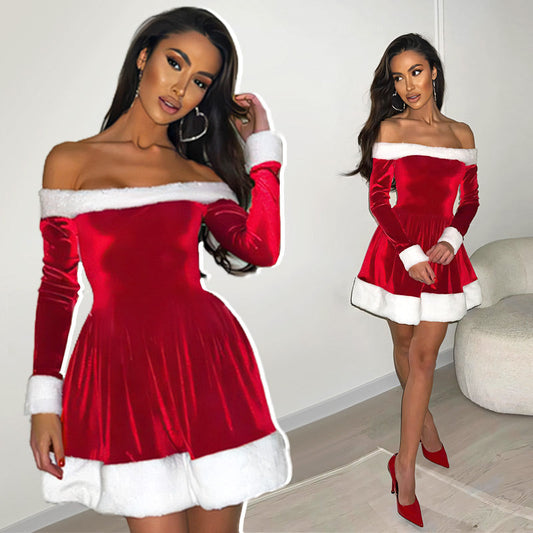🎅Kerst Voorverkoop🥰Dames Kerst Jurk met één schouder A-vleugel