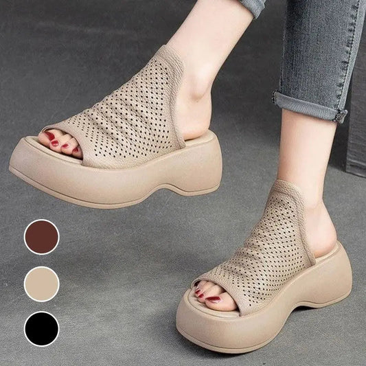 ❄️LIMIETTIJD 49% KORTING🎉Vrouwen Ademende Holle-Out Leren Slippers