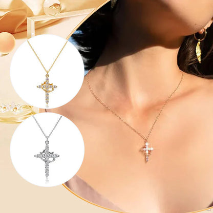 🤩Full Diamonds draaibare kroon kruis ketting