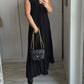 Sleeveless pleated simple solid color dress