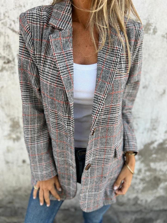 🍂58% korting🥰Casual geruite blazer met revers