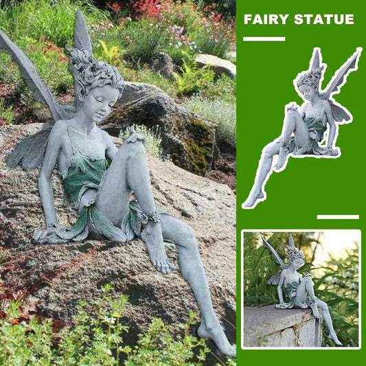 Zittend fairy tuinbeeld