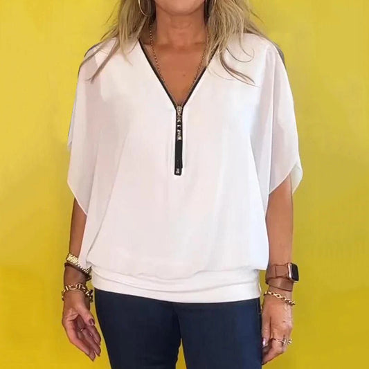 💥Uitverkoop 50% korting🌸Casual Damestop met Chiffon Ritssluiting