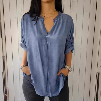 🌷Uitverkoop 49% korting💝Casual Ademende effen kleur top met V-hals