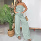 Zomerse eenvoudige gestreepte strapless jumpsuit met wijde pijpen