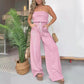 Zomerse eenvoudige gestreepte strapless jumpsuit met wijde pijpen