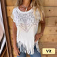 Effen dames-T-shirt met korte mouwen, hot print en gerafelde zoom