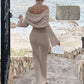 Open schouder gebreide Bodycon jurk met lange mouwen