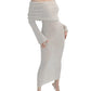 Open schouder gebreide Bodycon jurk met lange mouwen