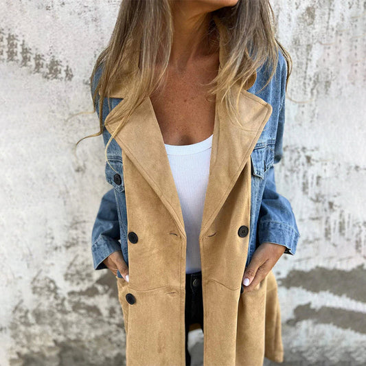 💥Uitverkoop 49% korting💕Denim Shorts Patchwork Mid-Length Trench Coat🥰