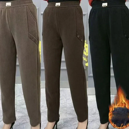 Warme Verdikte Vrijetijdsbroek Met Knoopdetail Voor Dames