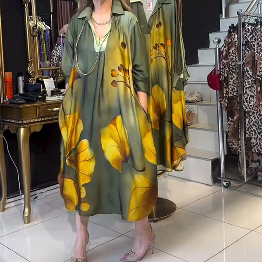 Luxueuze Europese Stijl Kraag Gradiënt Print Losse Jurk