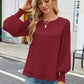 Dames Casual Crew Neck Geplooide Lantaarn Lange Mouwen Overhemden
