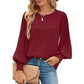 Dames Casual Crew Neck Geplooide Lantaarn Lange Mouwen Overhemden