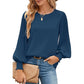 Dames Casual Crew Neck Geplooide Lantaarn Lange Mouwen Overhemden