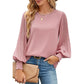 Dames Casual Crew Neck Geplooide Lantaarn Lange Mouwen Overhemden