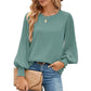 Dames Casual Crew Neck Geplooide Lantaarn Lange Mouwen Overhemden
