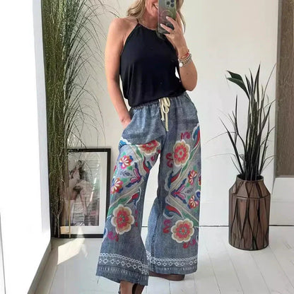 🔥Grote verkopen 49% Korting💃Dames Faux Denim Casual Broek met Trekkoord