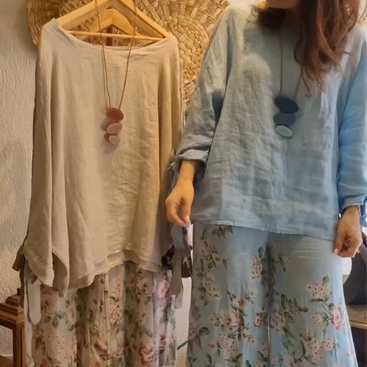 💥Uitverkoop 50% korting🌸Dames loszittende blouse & bloemenprint wijdpijnbroek set