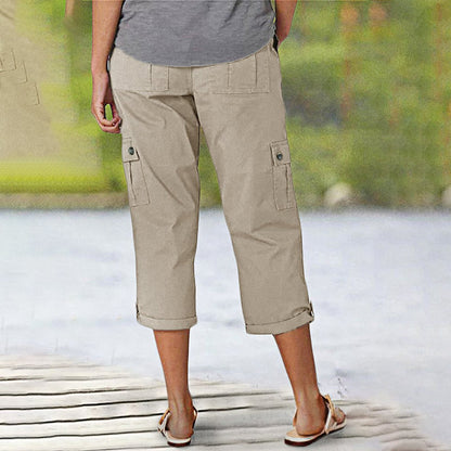🔥49% korting🔥Effen Gekleurde Casual Cargo Capri Broek met Meerdere Zakken
