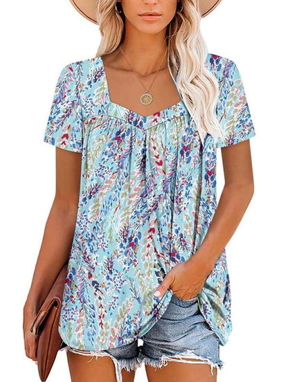⏰Hot Sale 50% Uitverkoop⏰Vrouwen Zomer Geplooid Gedrukt Korte Mouwen