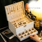 Grote Capaciteit PU Lederen Oorbellen & Ketting Organizer met Slot