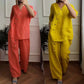 Casual loszittende 2-delige set voor dames met chique knoopversiering