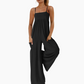 Strand casual jumpsuit met bandjes en open rug en wijde pijpen