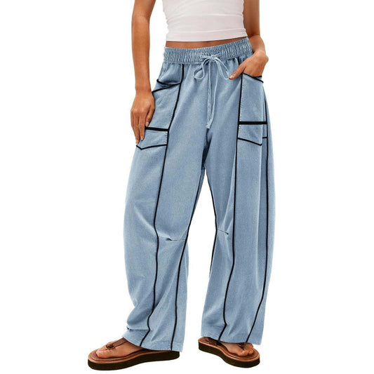 👖🌸Pantalon ontspannen met grote benen en koord voor vrouwen