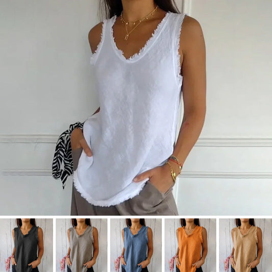 🔥Uitverkoop 50% Korting✨Linnen en katoenen mouwloos T-shirt voor dames
