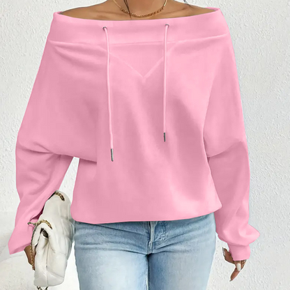 Dames sweatshirt met open schouders en trekkoordkraag