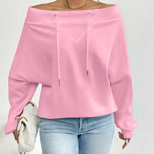 Dames sweatshirt met open schouders en trekkoordkraag