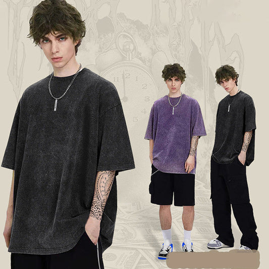 Unisex/losse retro effen top met korte mouwen