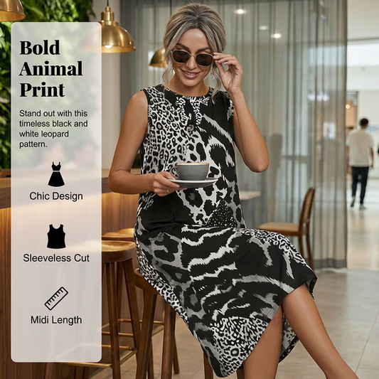 🎁Nieuw binnen 50% korting💥 Mouwloze midi-jurk voor dames met luipaardprint