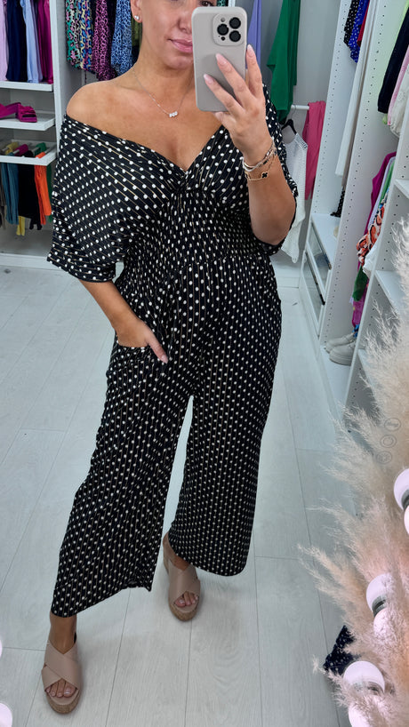 Gestippelde Print Elastische Taille Jumpsuit