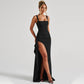 Square-Neck Sleeveless Bodycon Dress with High Side Slit