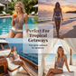 Dames zwemkleding set met ruitjespatroon, bestaande uit een top met V-hals en een short.
