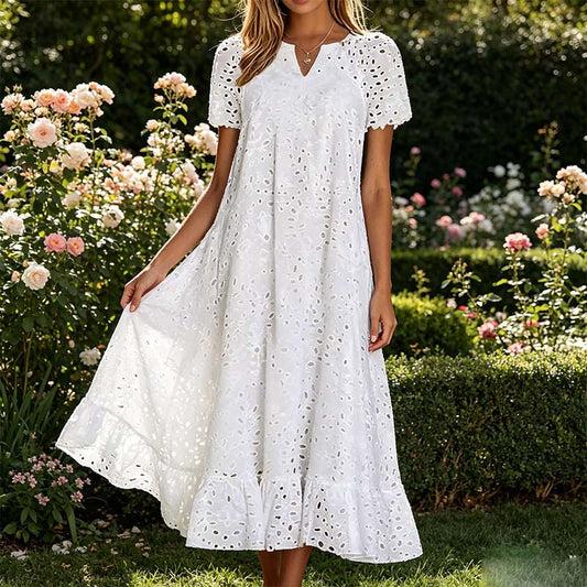 Elegante damesjurk met V-hals en korte mouwen