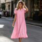 Elegante damesjurk met V-hals en korte mouwen