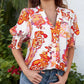Blouse met bloemenprint, V-hals en pofmouwen voor dames