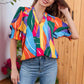 Blouse met bloemenprint, V-hals en pofmouwen voor dames