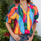 Blouse met bloemenprint, V-hals en pofmouwen voor dames